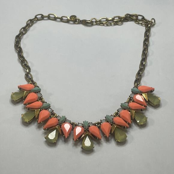 J. Crew crystal statement necklace peach and citrine in gold tone trendy boho - Picture 6 of 15